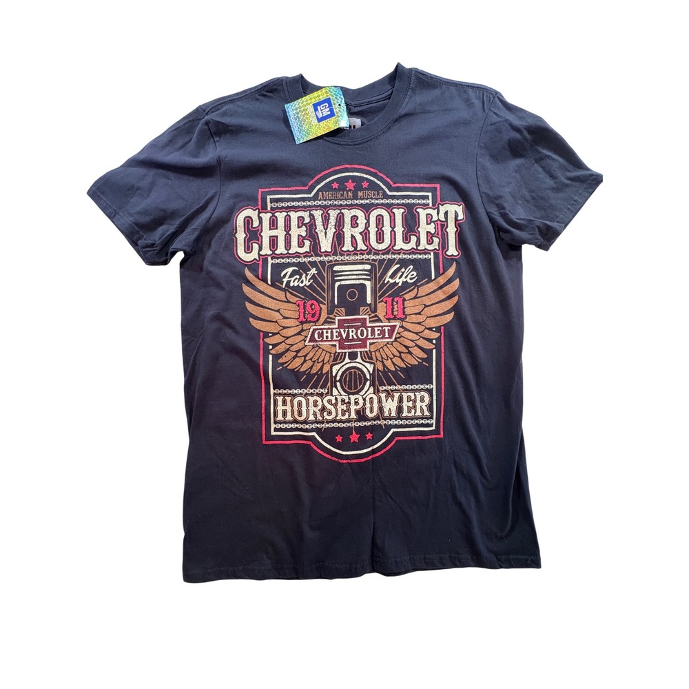 Chevrolet Graphic T-Shirt Mens Large Black Cotton Horsepower American Muscle Tee - Picture 2 of 8